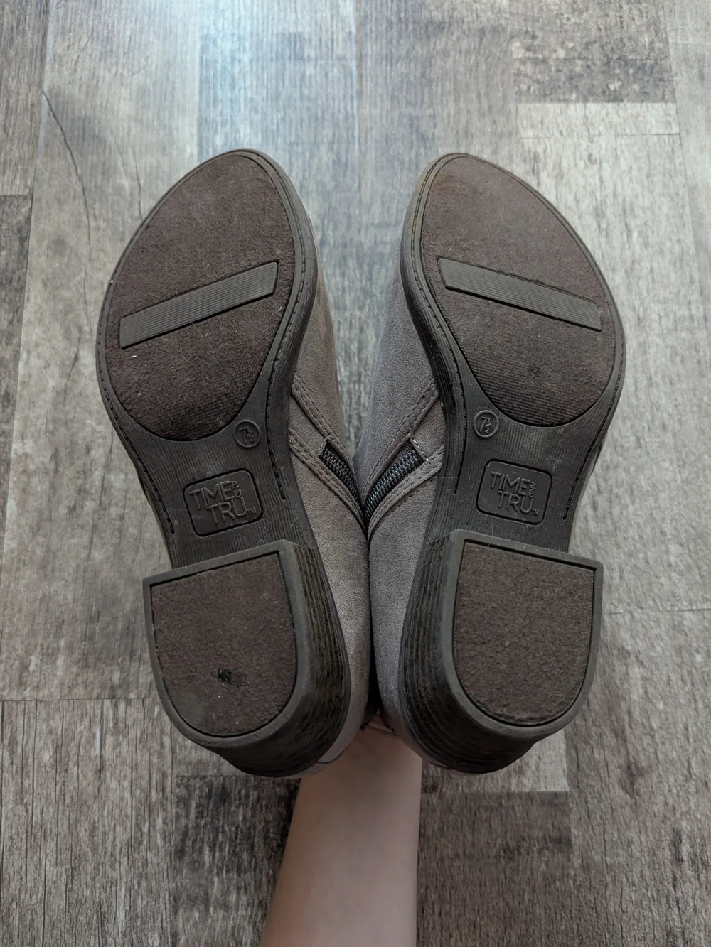 Time and Tru Taupe Suede-Look Embroidered Ankle Booties